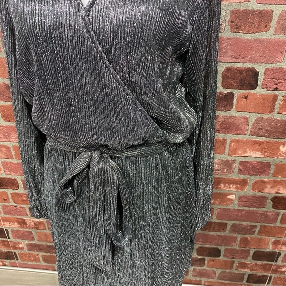 LARGE Black Metallic Wrap Tie Waist Mini Dress - Picture 9 of 17